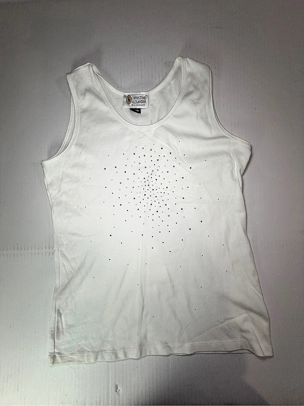 Vintage Y2K Christine Alexander White embellished Tank Top Size XL